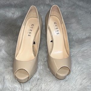GUESS Patent Leather Look Peep-Toe Heels
